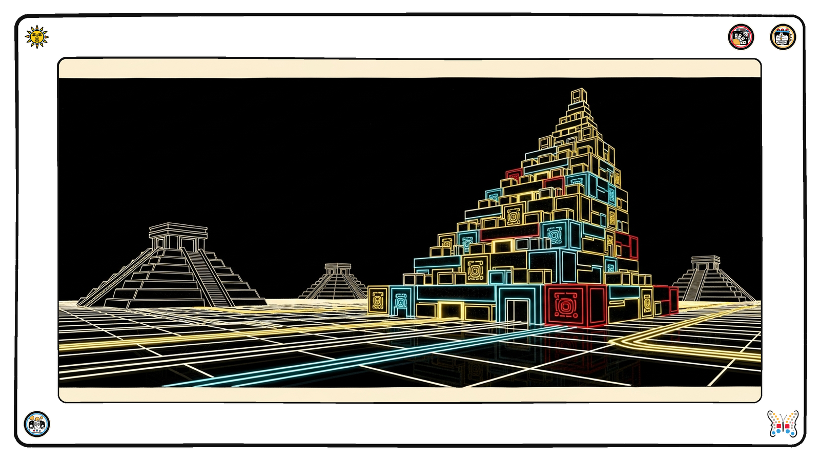 Modular glowing angular blocks stacking and compounding upward into a growing tiered codex structure — small units of Agent Skills accreting into a larger form.