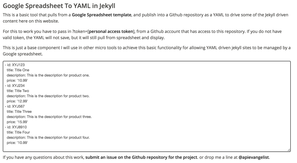 Google Spreadsheet To YAML On Jekyll