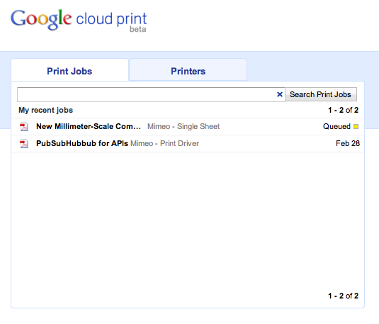 New Google Cloud Print Queue
